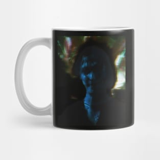 Portrait, digital collage and special processing. Man, like in night dreams. Demon. Blue and colorful background. Mug